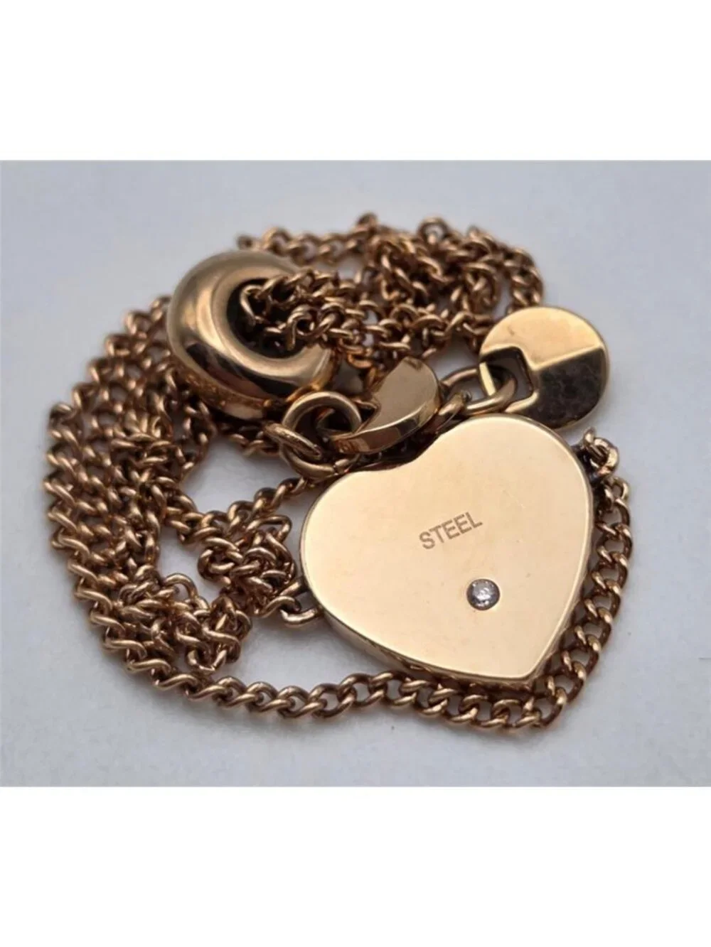 Michael Kors Rose Gold Tone Clear CZ Pavé Heart Slider Bracelet One Size